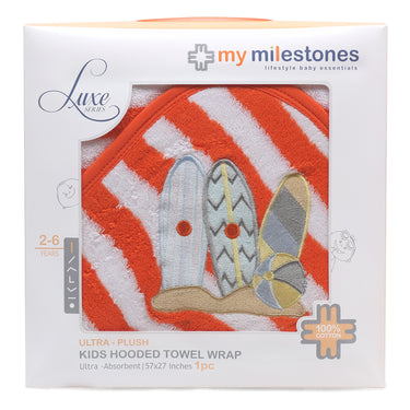 Hooded Towel Wrap - Orange/White - MyMilestones 