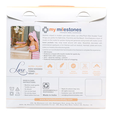 Hooded Towel Wrap - Orange/White - MyMilestones 