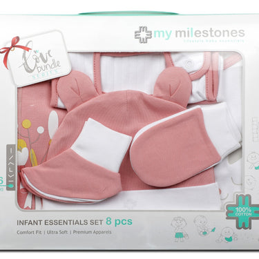 Infant Essentials Clothing Gift Set - 8pc - Full Sleeves - Girls - Peach - MyMilestones 