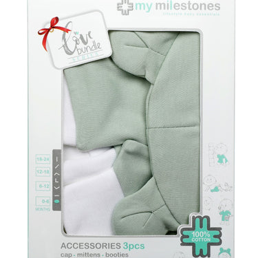 Accessories (Cap, Mittens, Booties) Value Set 3 pcs - Boys - Sage Green - MyMilestones 