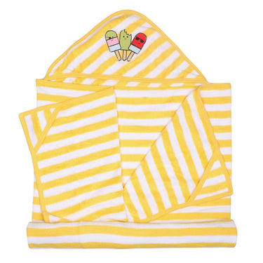 Hooded Towel Wrap - Yellow/White - MyMilestones 