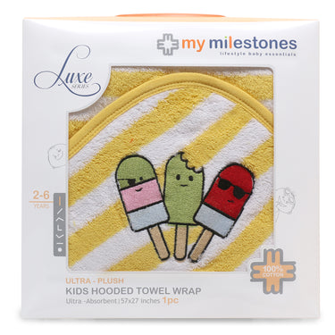 Hooded Towel Wrap - Yellow/White - MyMilestones 