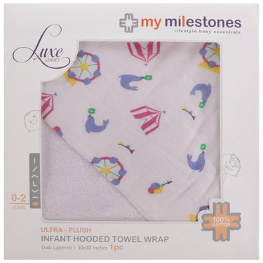 Infant Hooded Towel Wrap - Carnival Print White/Pink - MyMilestones 