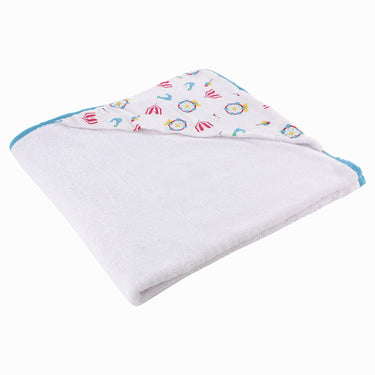 Infant Hooded Towel Wrap - Carnival Print White/Blue - MyMilestones 