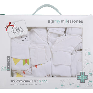 Infant Essentials Clothing Gift Set - 8pc - Full Sleeves - Boys - White - MyMilestones 