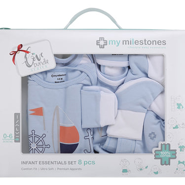 Infant Essentials Clothing Gift Set - 8pc - Full Sleeves - Boys - Baby Blue - MyMilestones 