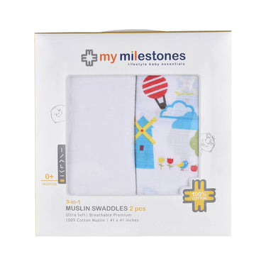 Muslin Swaddle - 2pc Set - Dutch Country Blue - MyMilestones 