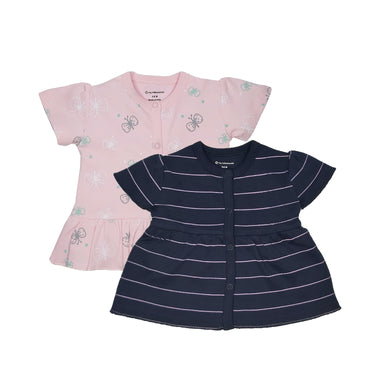 Tops Half Sleeve Girls Pink Butterfly / Navy Blue Stripes- 2Pc Pack - MyMilestones 