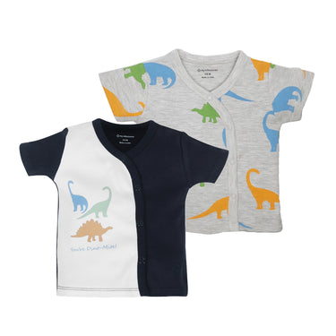 T-shirt Half Sleeves Boys Grey Dino / Navy Blue -2Pc Pack - MyMilestones 