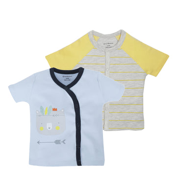 T-shirt Half Sleeves Boys Grey Yellow Raglan/ Baby Blue -2Pc Pack - MyMilestones 