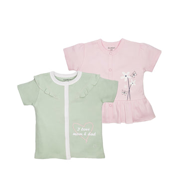 Tops Half Sleeves Girls Pink/Sage Green - 2pc Set - MyMilestones 