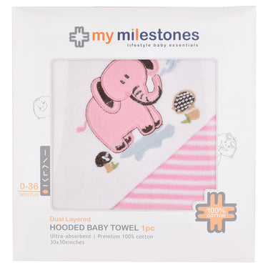 My Milestones 100% Cotton Terry Hooded Baby / Toddlers Bath Towel - Pink Stripes.