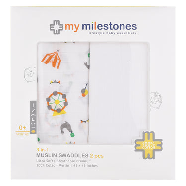 My Milestones Muslin Baby Swaddle 2pc Set - Carnival Orange.