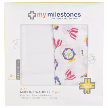 My Milestones Muslin Baby Swaddle 2pc Set - Carnival Rose Pink.