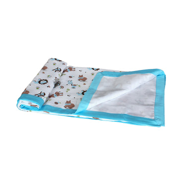 My Milestones Muslin Baby 2 Layered Blanket - Zoo Blue.