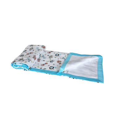 My Milestones Muslin Baby 3 Layered Blanket - Zoo Blue.