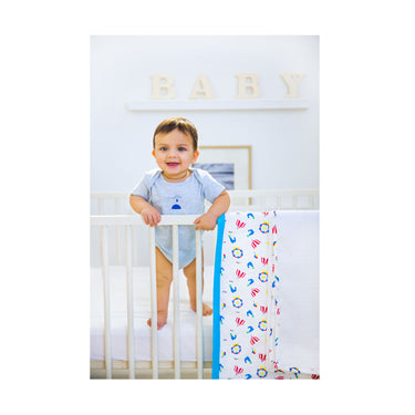 My Milestones Muslin Baby 3 Layered Blanket - Carnival Teal Blue.