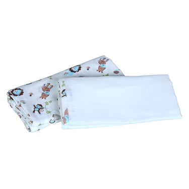 My Milestones Muslin Baby Swaddle 2pc Set - Zoo Blue.