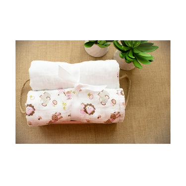 My Milestones Muslin Baby Swaddle 2pc Set - Zoo Pink.