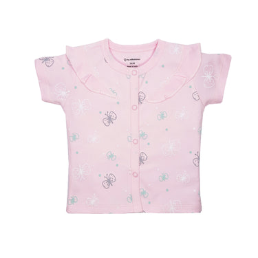 Top Half Sleeves Girls Shoulder Frill - Butterfly Print