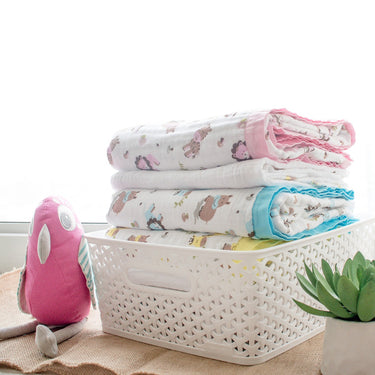 My Milestones Muslin Baby 2 Layered Blanket - Zoo Pink.