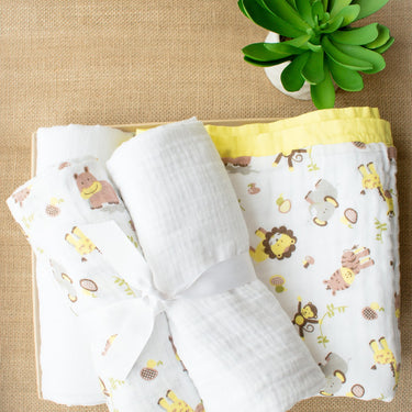 My Milestones Muslin Baby 3 Layered Blanket - Zoo Lemon Yellow.