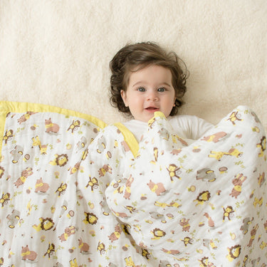 My Milestones Muslin Baby 2 Layered Blanket - Zoo Lemon Yellow.